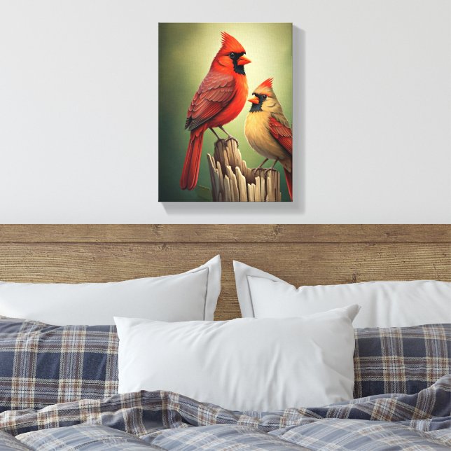 Male and female gardinals canvas print (Insitu(Bedroom))
