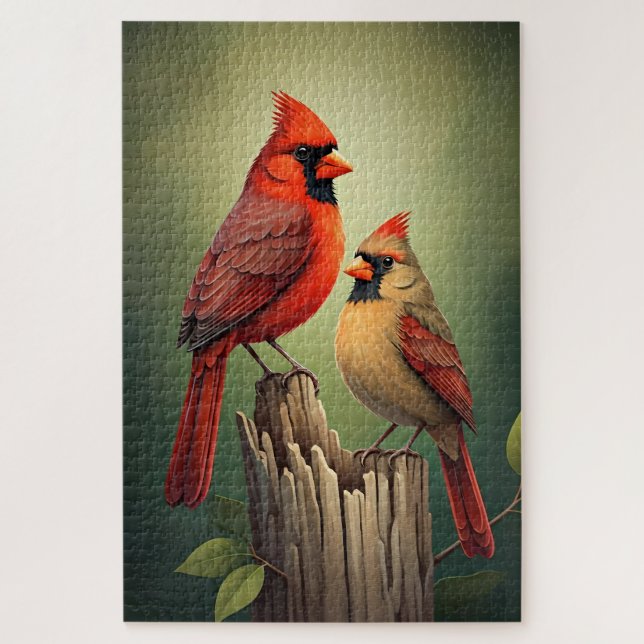 Male and female gardinals jigsaw puzzle (Vertical)