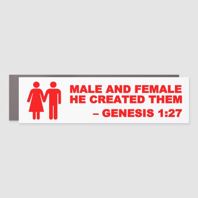 Male and Female Gen. 1:27 - Red Car Magnet (Front)