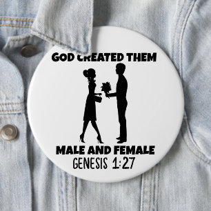 MALE AND FEMALE GENESIS CHRISTIAN GIANT BUTTONS