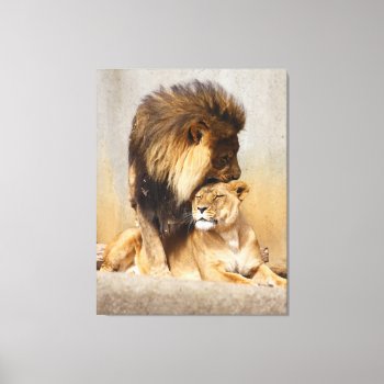 Male And Female Lion In Love Canvas Print by amazinganimals at Zazzle
