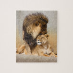 Male and Female Lion in Love Jigsaw Puzzle<br><div class="desc">Male and Female Lion in Love</div>