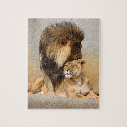 Male and Female Lion in Love Jigsaw Puzzle