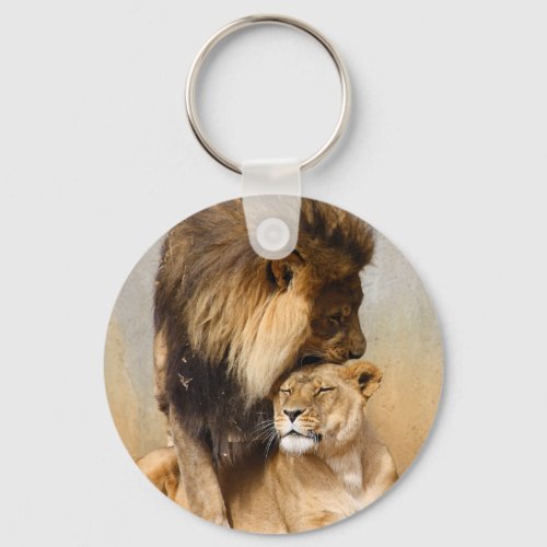 Male and Female Lion in Love Keychain