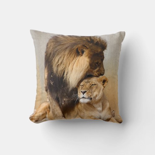 Male and Female Lion in Love Throw Pillow
