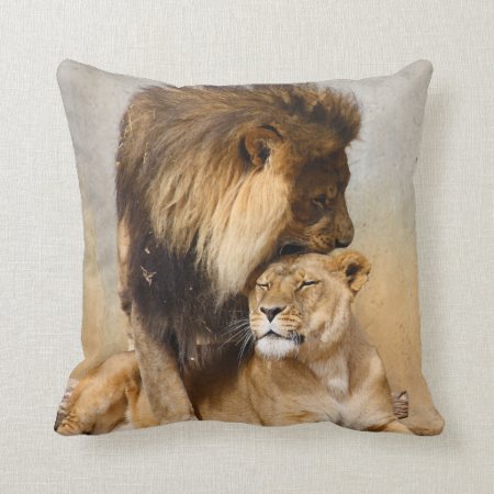 Male And Female Lion In Love Throw Pillow