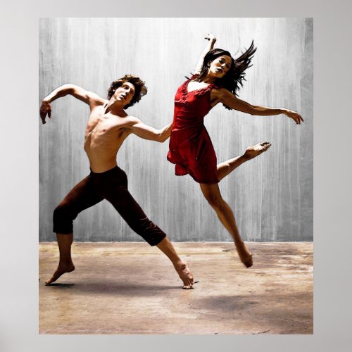 Male and Female Modern Dancers in Red Dress Poster