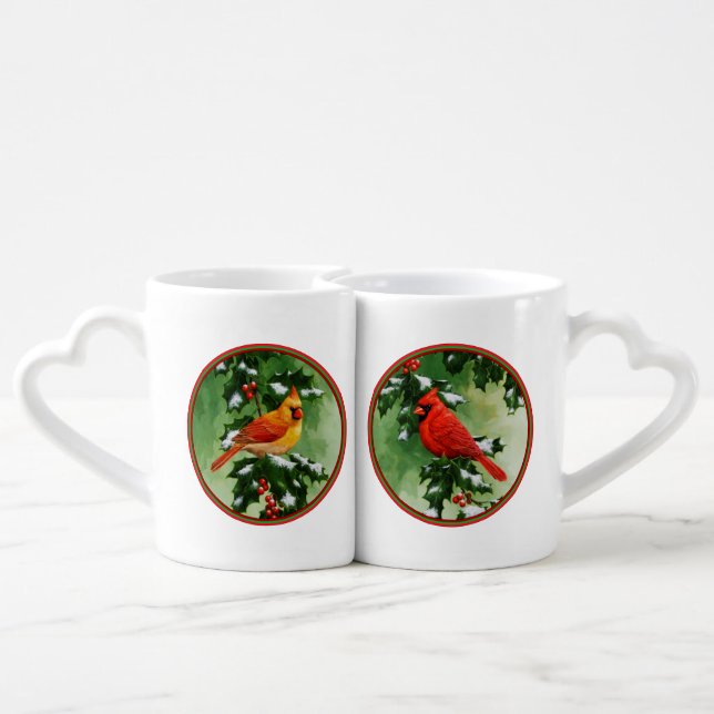 Male and Female Northern Cardinals Coffee Mug Set (Back Nesting)