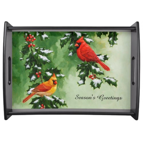 Male and Female Northern Cardinals Serving Tray