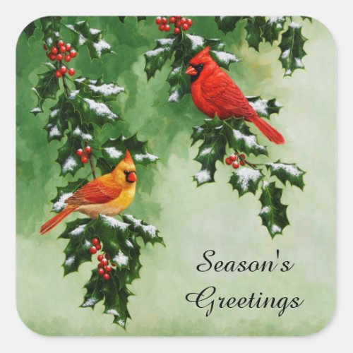 Male and Female Northern Cardinals Square Sticker