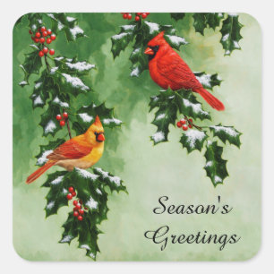 Male and Female Northern Cardinals Square Sticker
