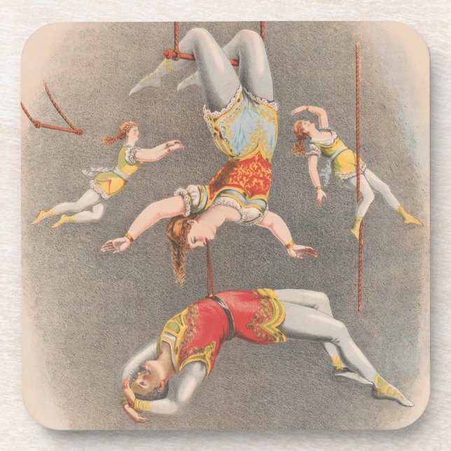 Male And Female Trapeze Performers Beverage Coaster (Front)