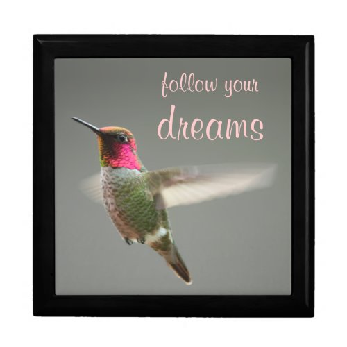 Male Annas Hummingbird Flying Follow Your Dreams Keepsake Box