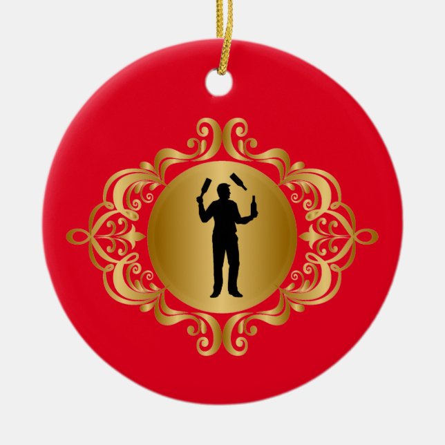Male Bartender Silhouette Christmas Ornament (Front)