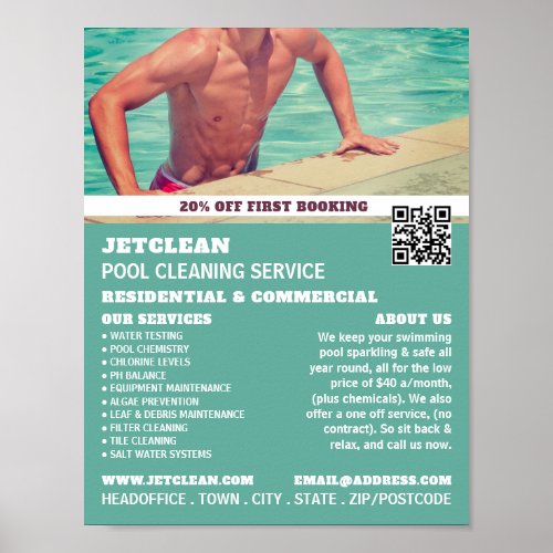Male Bather Portrait Swimming Pool Cleaning Poster
