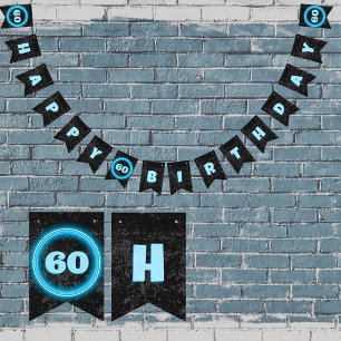 Male Birthday - any Age - Custom DIY Black & Blue Bunting Flags