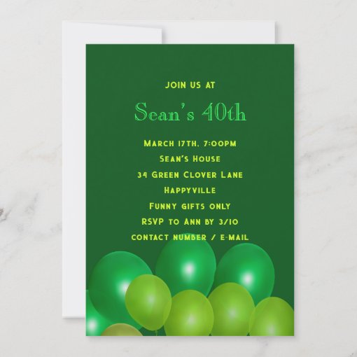 Male Birthday Green Balloons Party Invitation Zazzle