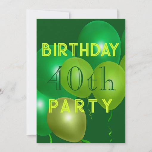 Male Birthday Green Balloons Party Invitation Zazzle