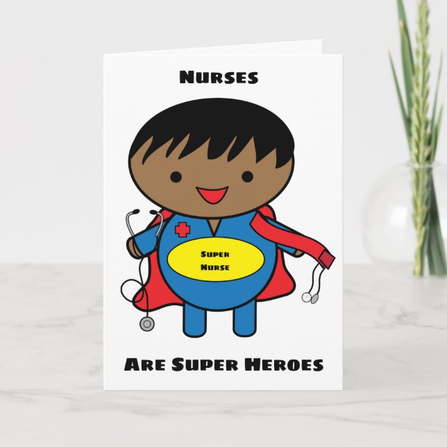 Male Black Nurses Super Hero Kawaii Personalize Card (Front)