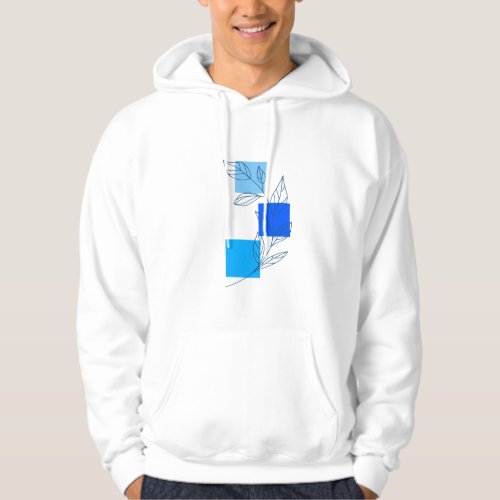 Male blouse flowers and squares blue tones hoodie