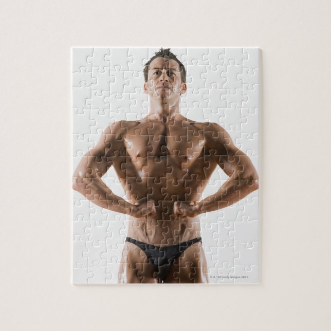 Male body builder flexing and posing jigsaw puzzle (Vertical)