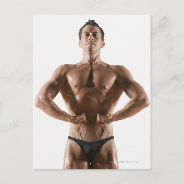 Male body builder flexing and posing postcard (Front)