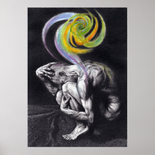 Male body Colorful soul Dark Surreal drawing art Poster