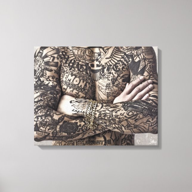 Male Body Tattoo Photograph Canvas Print (Front)