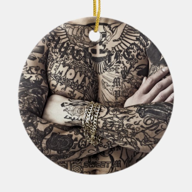 Male Body Tattoo Photograph Ceramic Ornament (Front)
