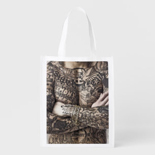 Male Body Tattoo Photograph Grocery Bag