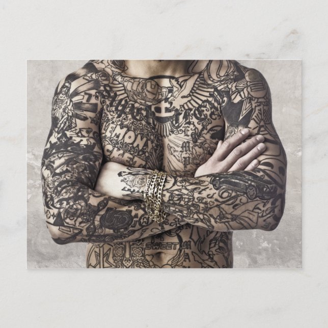 Male Body Tattoo Photograph Postcard (Front)