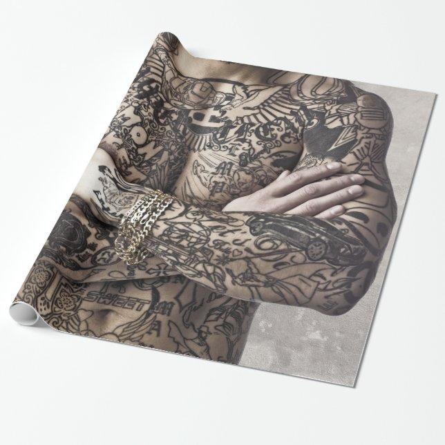 Male Body Tattoo Photograph Sheets Wrapping Paper (Unrolled)