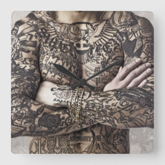 Male Body Tattoo Photograph Square Wall Clock