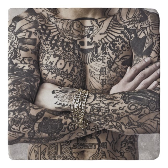 Male Body Tattoo Photograph Trivet (Front)