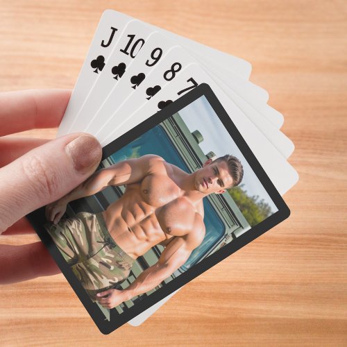 Male Bodybuilder in Camouflage Playing Cards