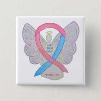 Male Breast Cancer Angel Pink and Blue Awareness Ribbon Custom Pins