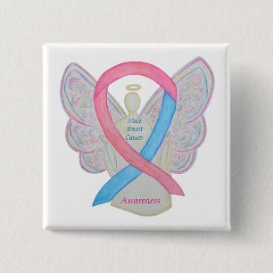 Male Breast Cancer Angel Pink Awareness Ribbon Pin