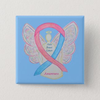 Male Breast Cancer Angel Pink and Blue Awareness Ribbon Pin