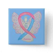 Male Breast Cancer Angel Pink Awareness Ribbon Pin