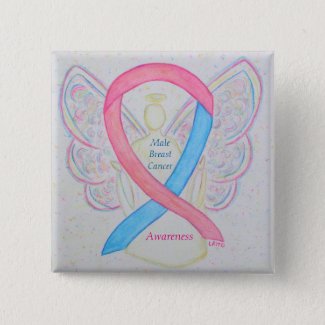 Male Breast Cancer Angel Blue and Pink Awareness Ribbon Pin