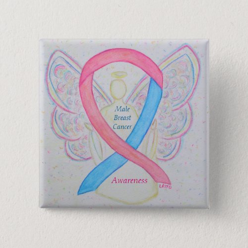 Male Breast Cancer Angel Pink Awareness Ribbon Pin