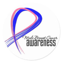 Male Breast Cancer Awareness Grunge Ribbon Classic Round Sticker