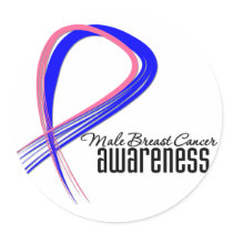 Male Breast Cancer Awareness Grunge Ribbon Classic Round Sticker