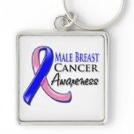 Male Breast Cancer Awareness Ribbon Keychain