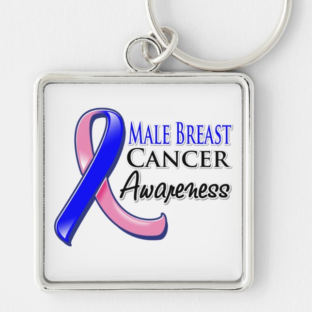 Male Breast Cancer Awareness Ribbon Keychain (Front)
