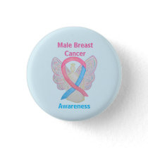 Male Breast Cancer Blue and Pink Angel Button