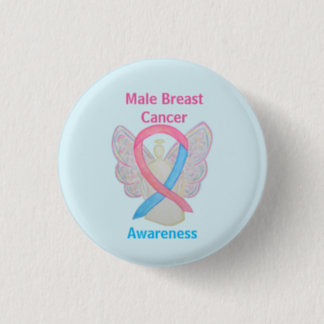 Male Breast Cancer Blue and Pink Angel Button