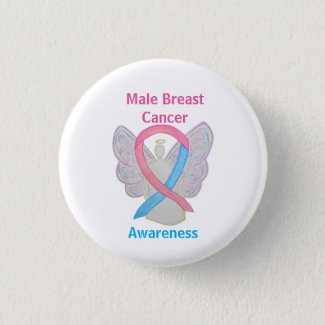 Male Breast Cancer Blue and Pink Angel Personalized Awareness Ribbon Pins