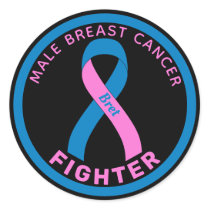 Male Breast Cancer Fighter Ribbon Black Classic Round Sticker