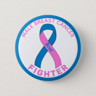 Male Breast Cancer Fighter Ribbon White Button